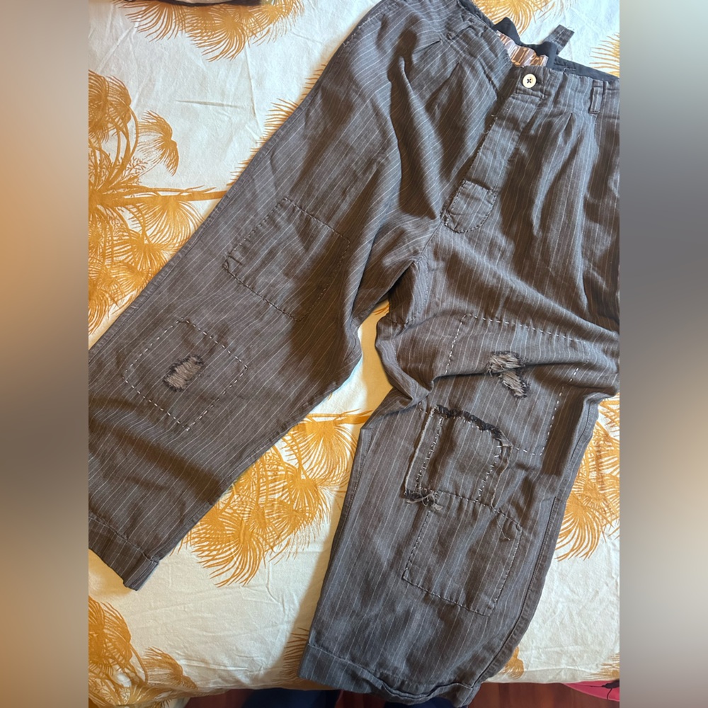 Magnolia Pearl Distressed Charmie miner  trouser in Charcoal and pinstripe
